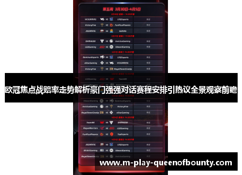 欧冠焦点战赔率走势解析豪门强强对话赛程安排引热议全景观察前瞻